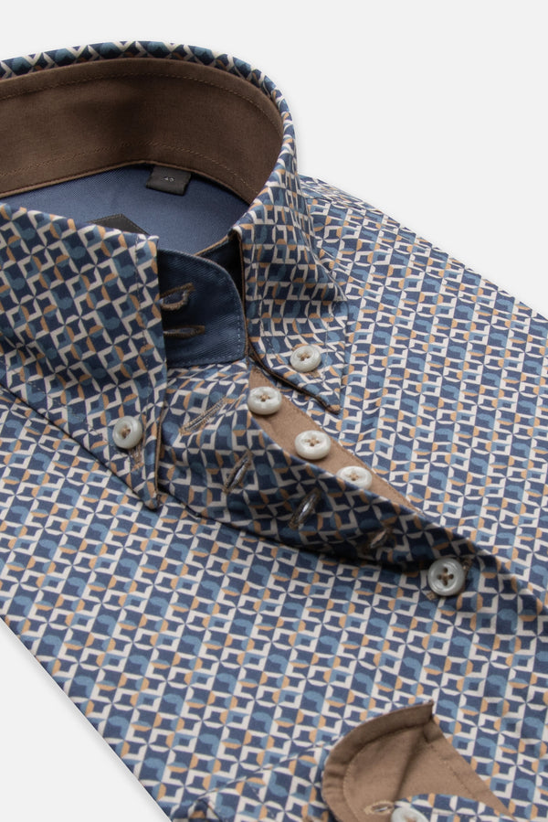 Camicia Donna Silvia Iconic Popelin Stretch Blu Beige