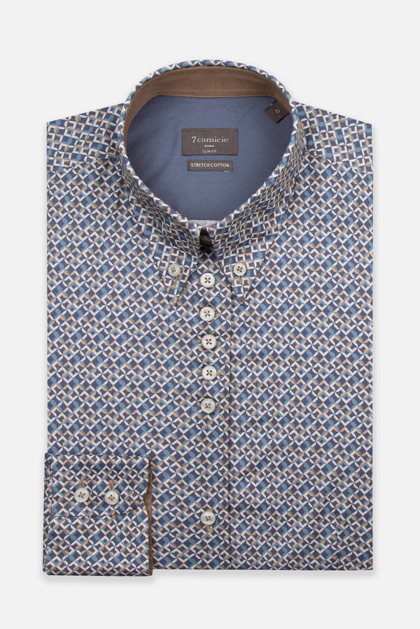 Camicia Donna Silvia Iconic Popelin Stretch Blu Beige