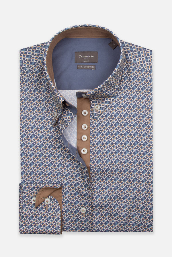 Camicia Donna Silvia Iconic Popelin Stretch Blu Beige