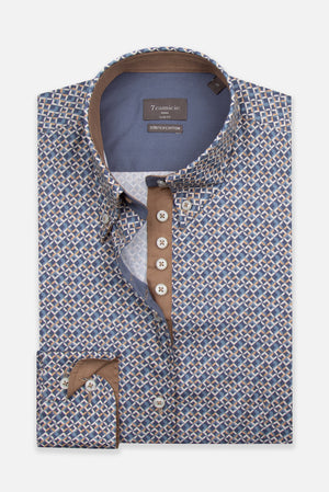 Silvia Poplin Stretch Women Shirt Blue Beige