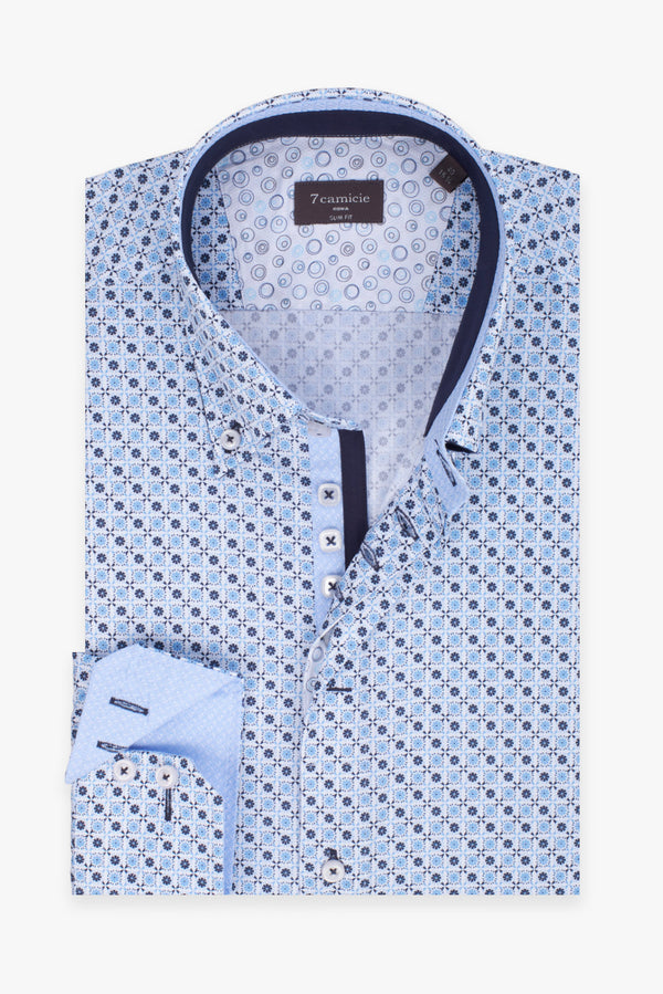 Camicia Uomo Roma Iconic Popelin Bianco Celeste