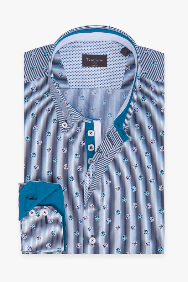 Camicia Uomo Roma Iconic Popelin Blu Bianco