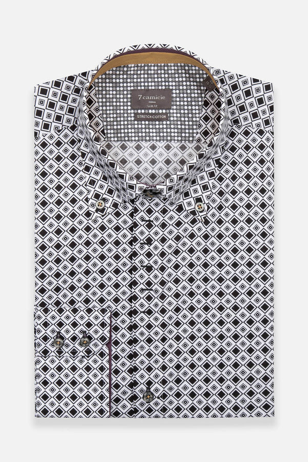 Roma Iconic Poplin Stretch Man Shirt White Black