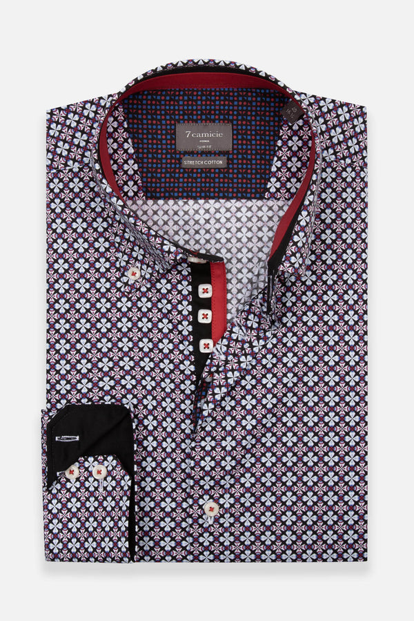 Camisa Hombre Roma Iconic Popelin Stretch Negro Rojo