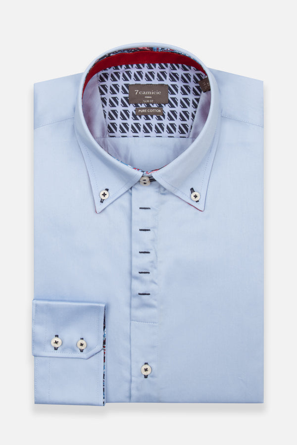 Camicia Uomo Roma Iconic Satin Celeste