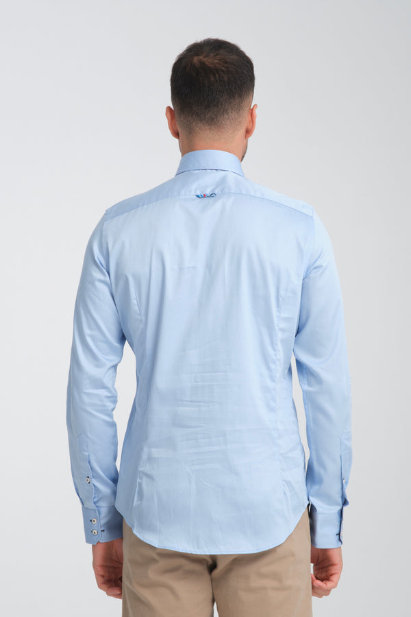 Camicia Uomo Roma Iconic Satin Celeste