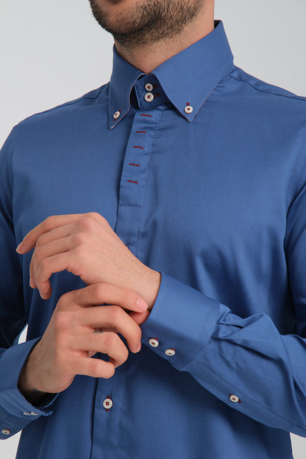 Camicia Uomo Roma Iconic Satin Blu