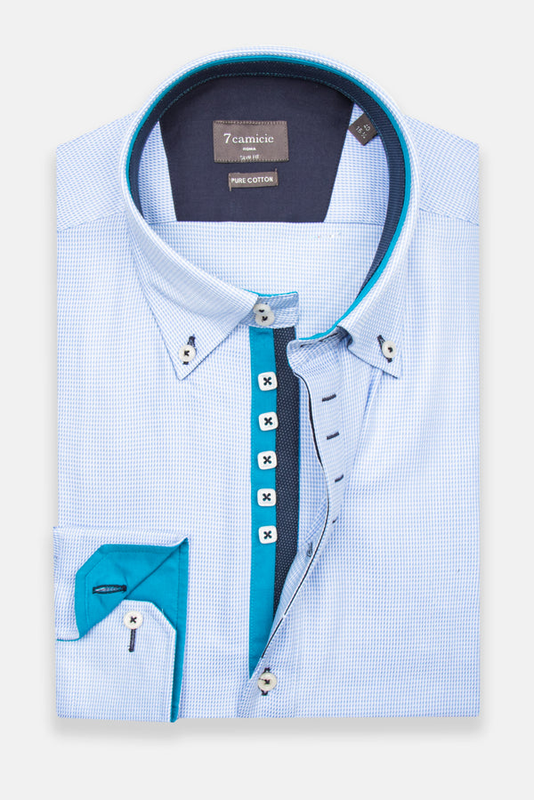Camicia Uomo Roma Iconic Jacquard Bianco Celeste