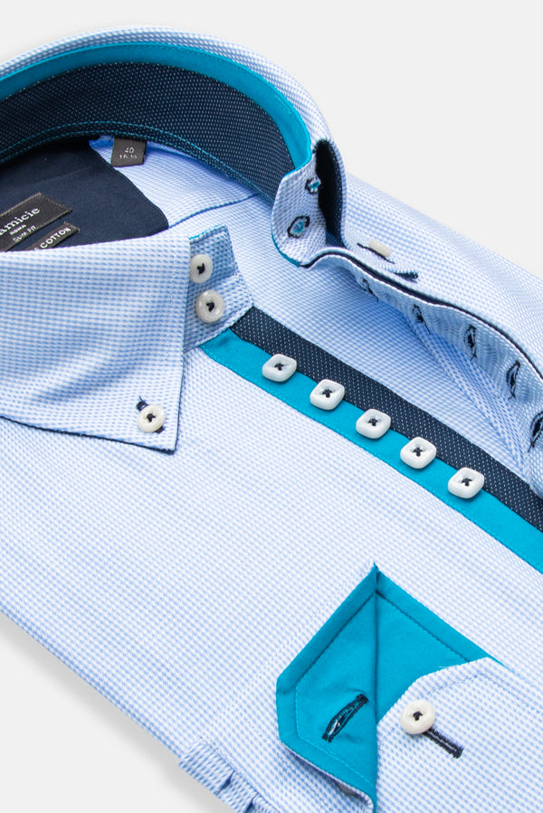 Camicia Uomo Roma Iconic Jacquard Bianco Celeste