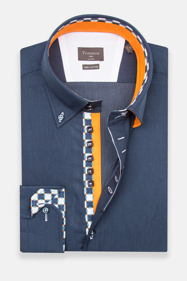Camicia Uomo Roma Iconic Popelin Blu Bianco