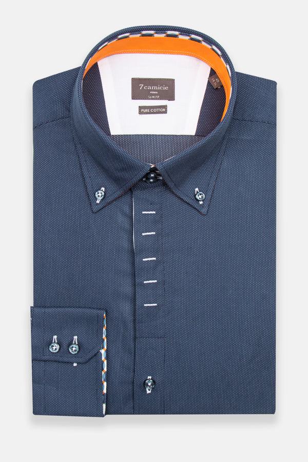 Camicia Uomo Roma Iconic Popelin Blu Bianco