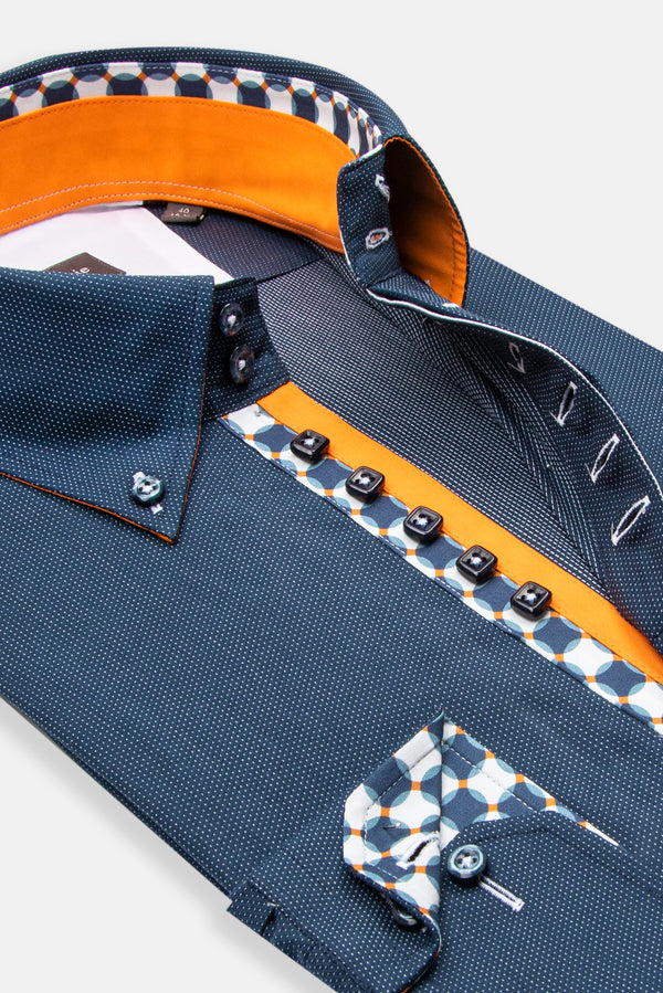 Camicia Uomo Roma Iconic Popelin Blu Bianco