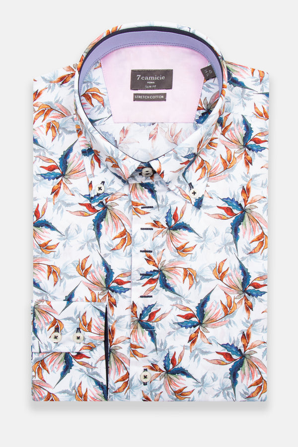 Camicia Uomo Roma Iconic Popelin Stretch Bianco Blu
