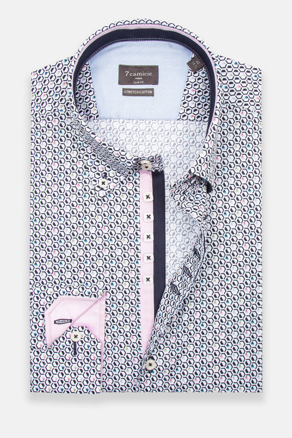 Camicia Uomo Roma Iconic Popelin Stretch Bianco Blu