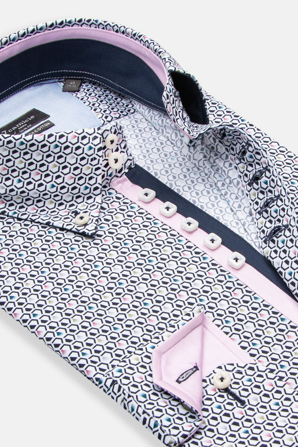 Camicia Uomo Roma Iconic Popelin Stretch Bianco Blu