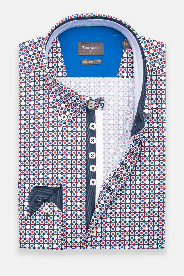 Roma Iconic Herren Hemd Poplin Stretch Blau Rot