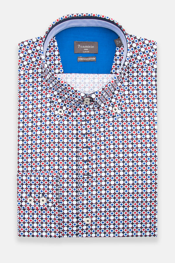 Roma Iconic Herren Hemd Poplin Stretch Blau Rot