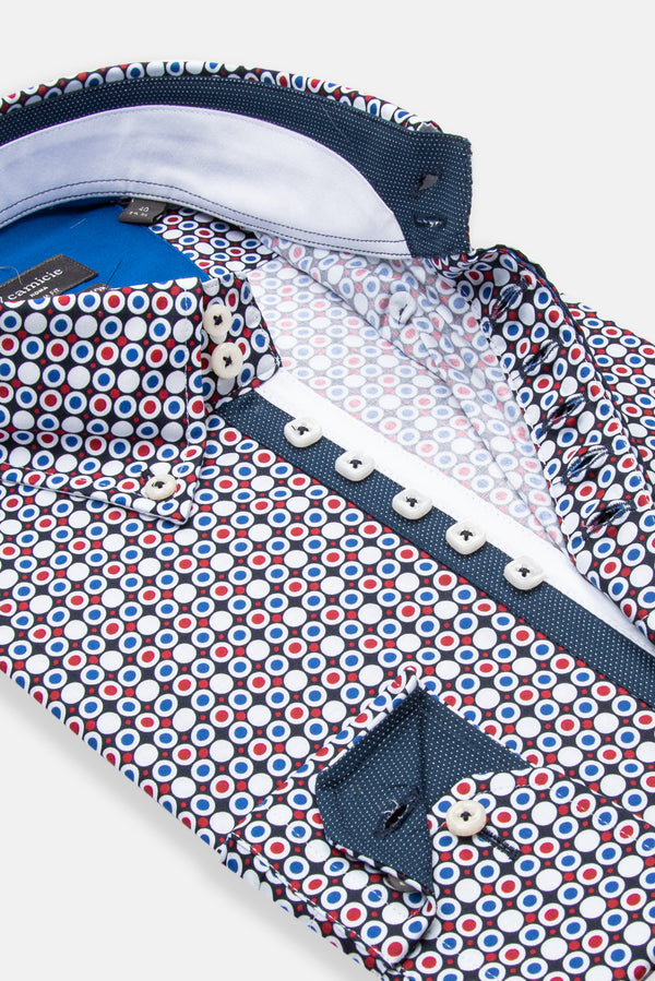 Roma Iconic Herren Hemd Poplin Stretch Blau Rot