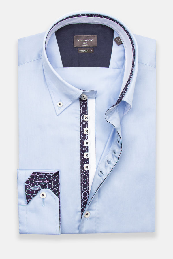 Camicia Uomo Roma Iconic Satin Celeste