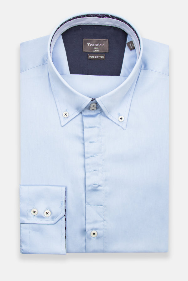 Camicia Uomo Roma Iconic Satin Celeste