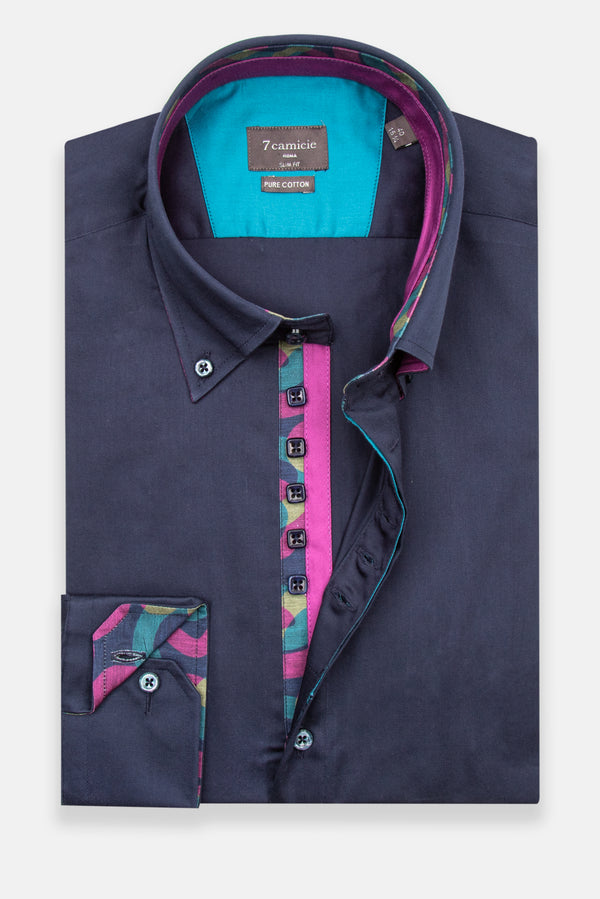 Camicia Uomo Roma Iconic Satin Blu