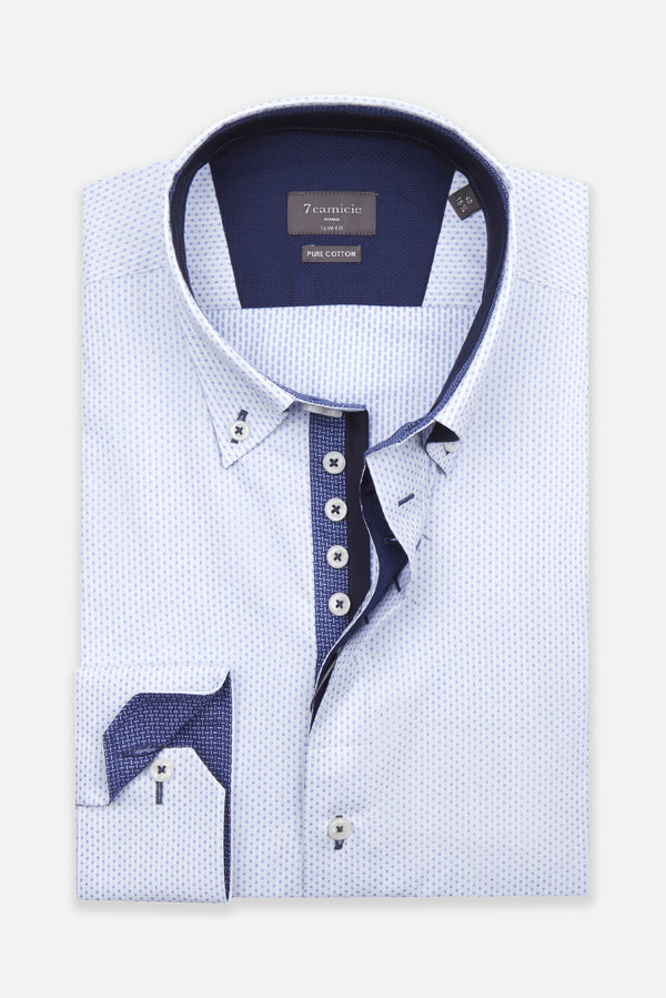 Roma Jaquard Man Shirt White Light Blue