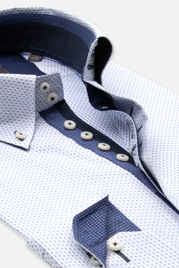 Roma Jaquard Man Shirt White Light Blue