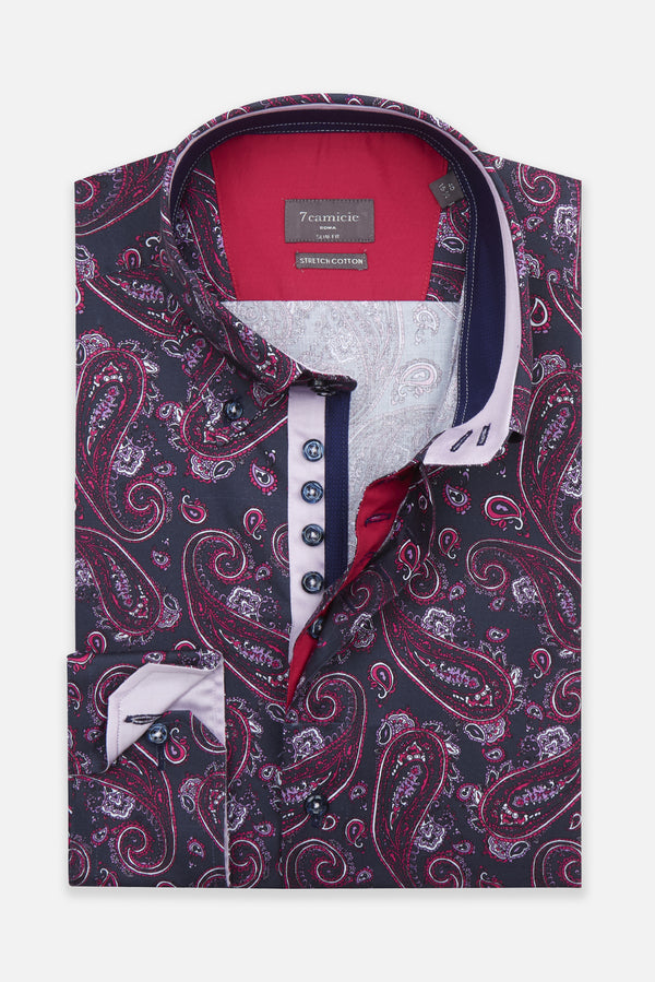 Camisa Hombre Roma Iconic Popelin Stretch Azul Rosa