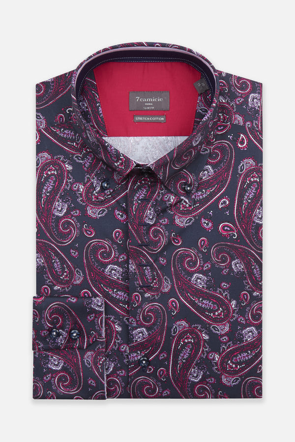 Camisa Hombre Roma Iconic Popelin Stretch Azul Rosa