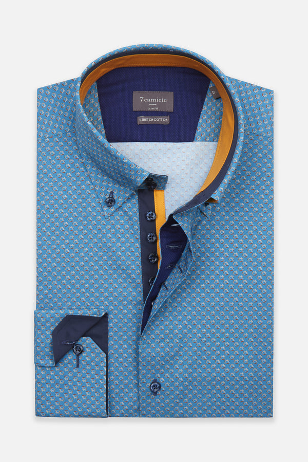 Camisa Hombre Roma Iconic Popelin Stretch Verde Naranja