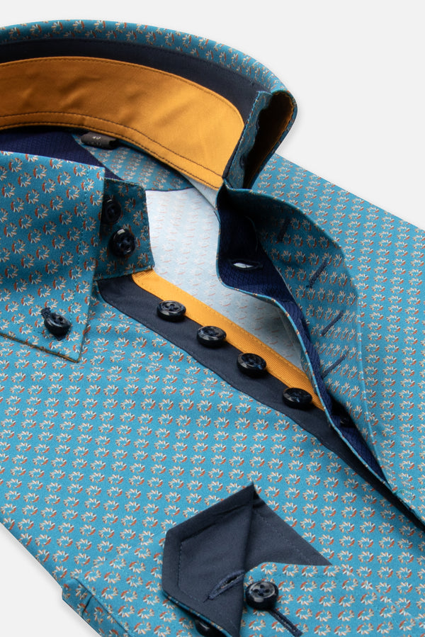 Camisa Hombre Roma Iconic Popelin Stretch Verde Naranja