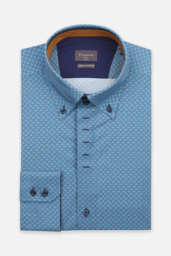 Camisa Hombre Roma Iconic Popelin Stretch Verde Naranja