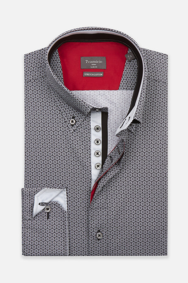 Camisa Hombre Roma Iconic Popelin Stretch Negro Gris