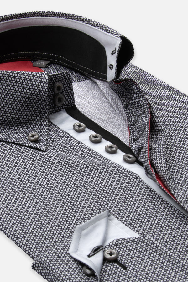 Camisa Hombre Roma Iconic Popelin Stretch Negro Gris