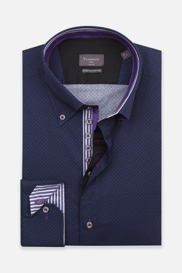 Camisa Hombre Roma Iconic Popelin Stretch Negro Azul