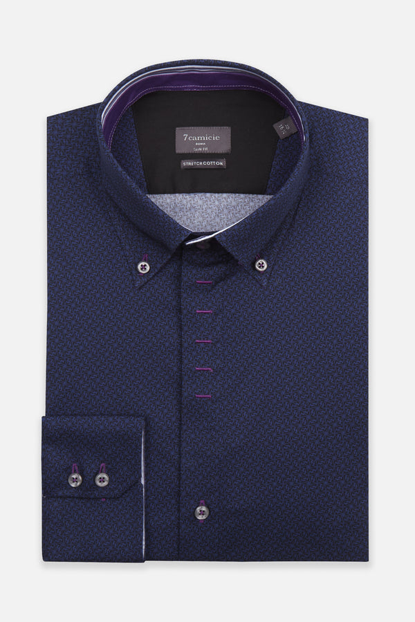 Camisa Hombre Roma Iconic Popelin Stretch Negro Azul