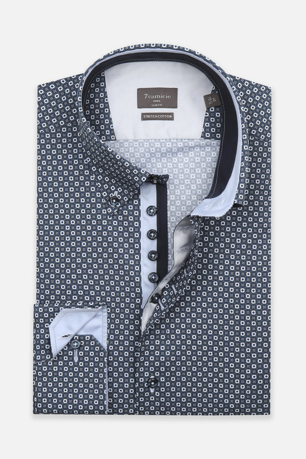Camisa Hombre Roma Iconic Popelin Stretch Azul Blanco