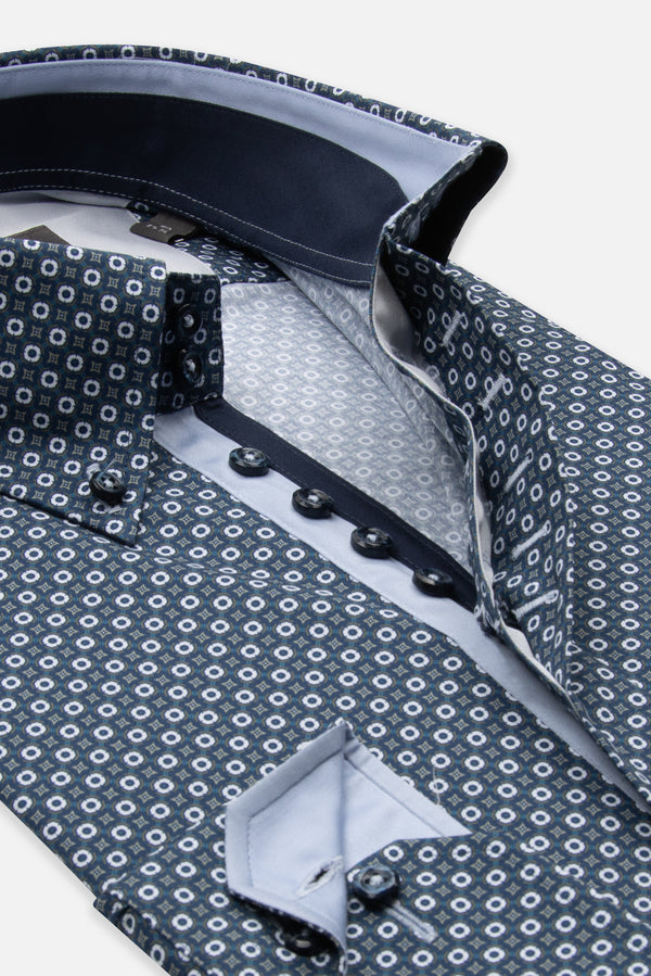 Camisa Hombre Roma Iconic Popelin Stretch Azul Blanco
