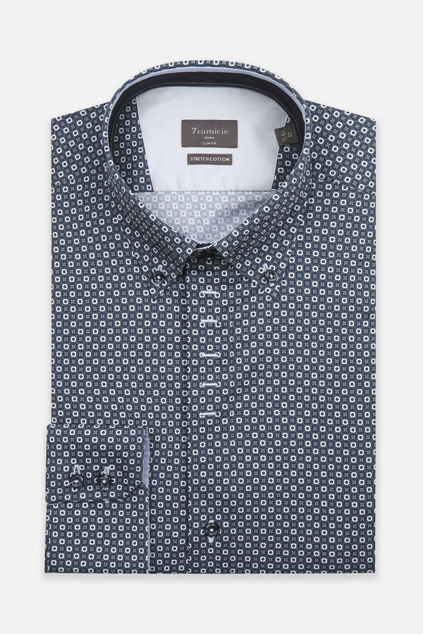 Camisa Hombre Roma Iconic Popelin Stretch Azul Blanco