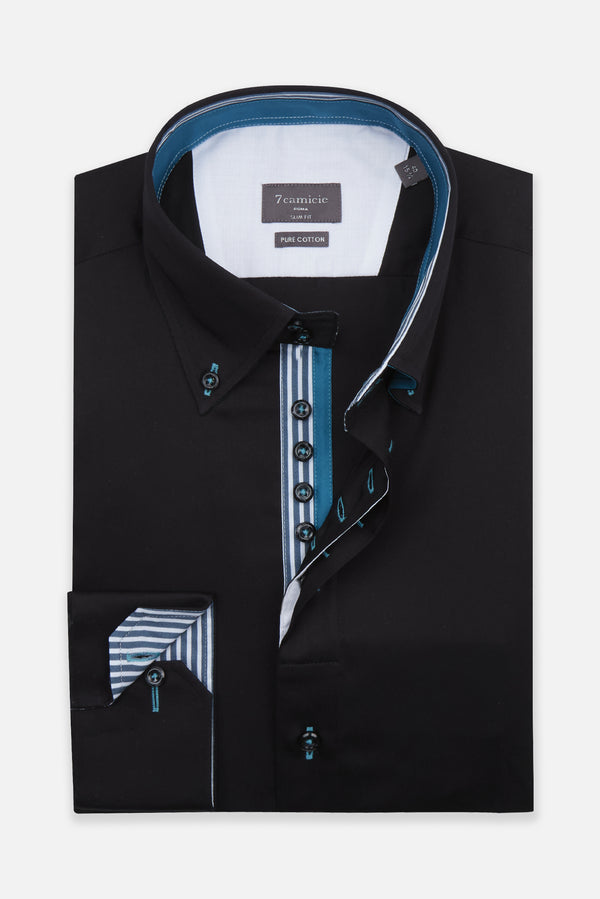 Roma Satin Man Shirt Black