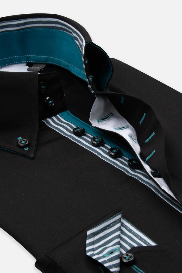 Roma Satin Man Shirt Black