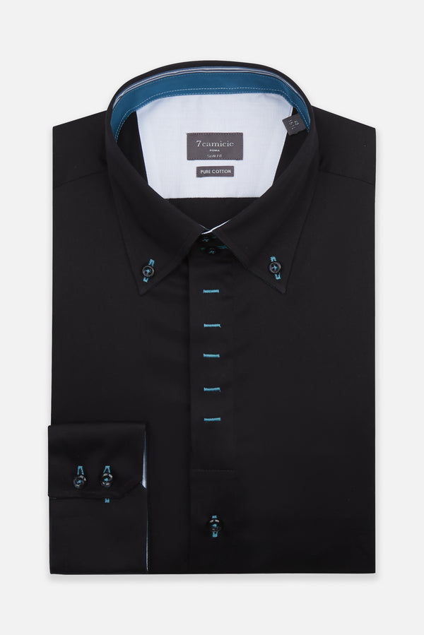 Roma Satin Man Shirt Black