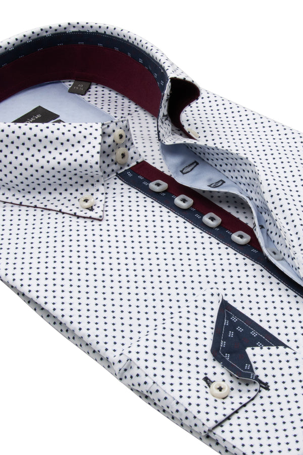 Roma Iconic Herren Hemd Poplin Stretch Weiss Blau