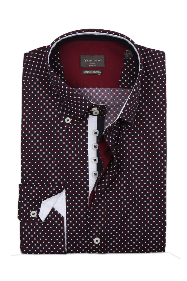 Chemise Homme Roma Iconic Popelin Stretch Bleu Rouge