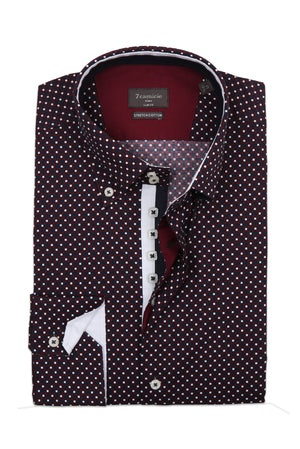 Camisa Hombre Roma Iconic Popelin Stretch Azul Rojo