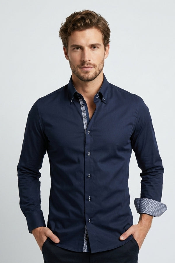 Roma Iconic Herren Hemd Satin Blau