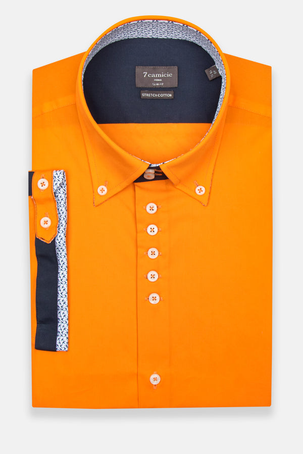 Chemise Homme Manche Courte Roma Iconic Popelin Stretch Orange