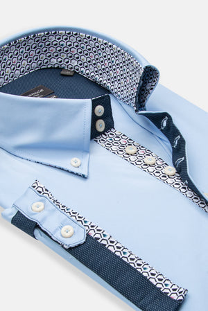 Chemise Homme Manche Courte Roma Iconic Popelin Stretch Bleu clair