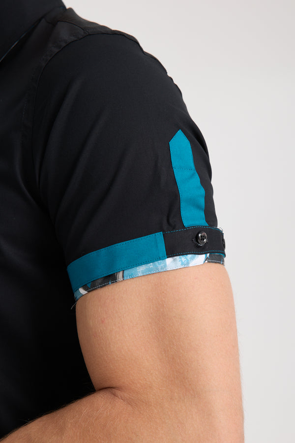 Roma Iconic Poplin Stretch Man Shirt Short Sleeve Black