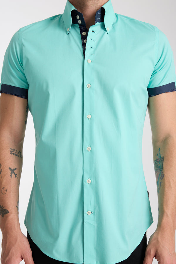 Chemise Homme Manche Courte Roma Iconic Popelin Stretch Vert